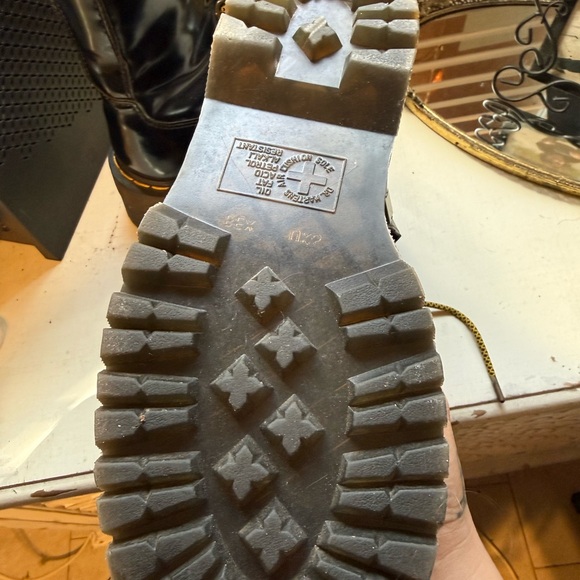 $80 Firm 
Dr. Martens Black Patent Platform Combat Boots with Yellow Laces - Picture 5 of 5